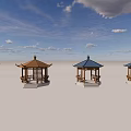 Traditional Garden Landscape With Multiple Pavilions And Colored Roofs Under Blue Sky