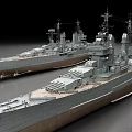 Detailed Scale Model Of Two Large Military Battleships On Water Surface
