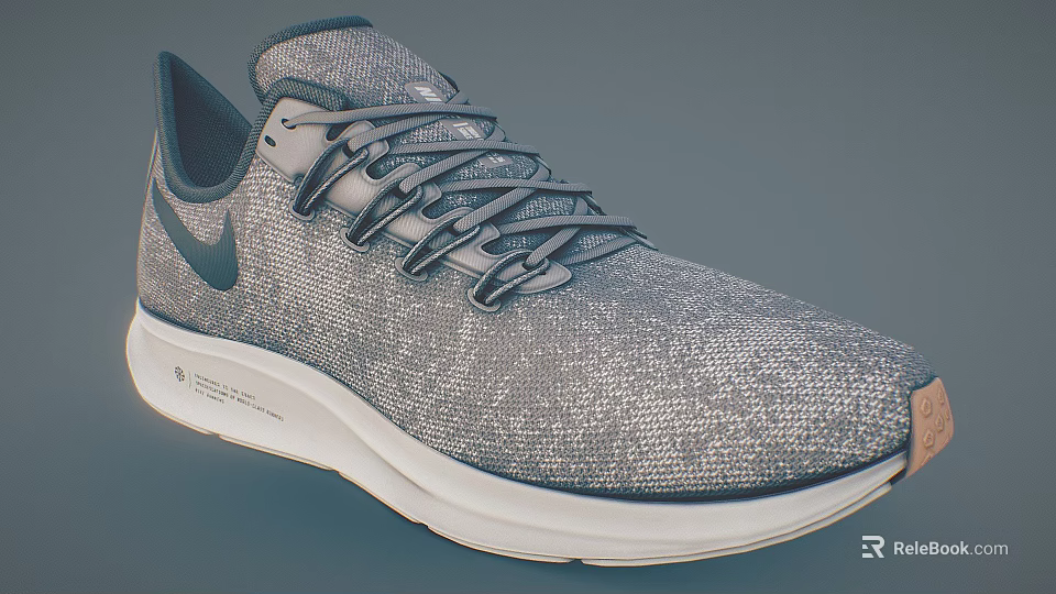 Nike Lightweight Gray Knit Sneakers With White Sole And Breathable Design 3d model 