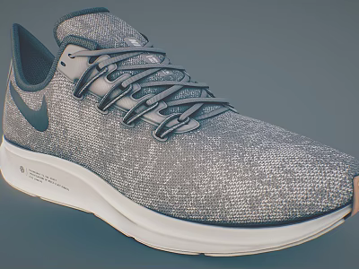 Nike Lightweight Gray Knit Sneakers With White Sole And Breathable Design 3d model