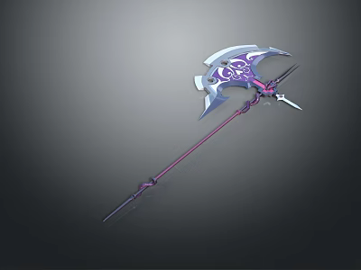 Ornate Purple and Blue Poleaxe with Intricate Mythical Design Details 3d model