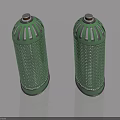 Two Green Swing Door Components With Mesh Design And Silver Tops