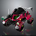 Futuristic Pink And White Car With Black Details Green Lights Rear Spoiler And Large Wheels
