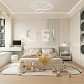 Bright Kids Room Interior With Bed Yellow Blanket Stuffed Toys And Moon Cloud Decor