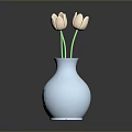 Light Blue Carved Vase With Light Pink Tulips On Black Reflective Surface