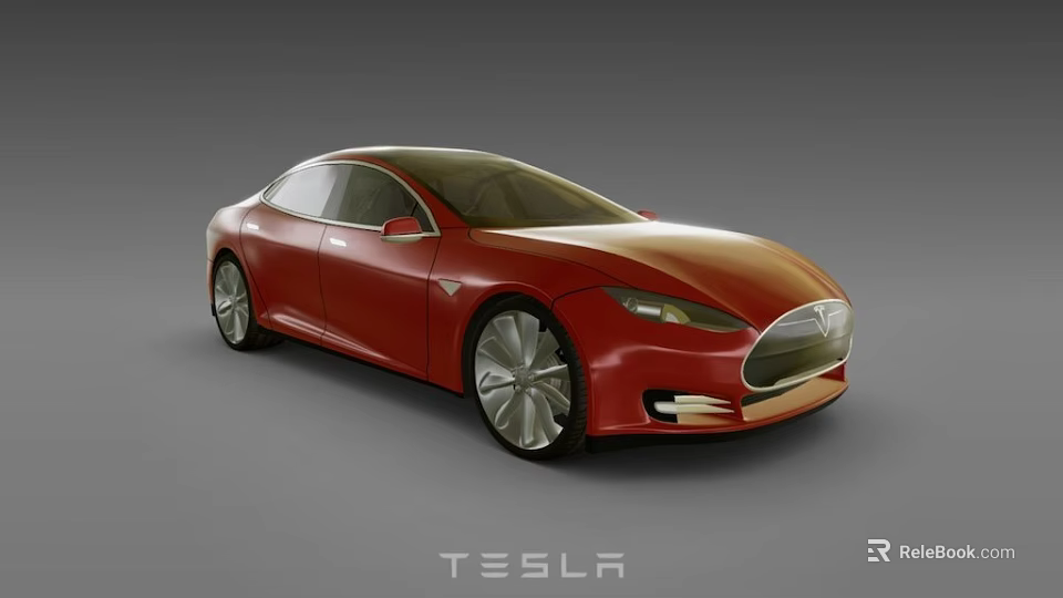 Red Tesla Electric Sedan Featuring Modern Sleek Exterior And Luxury Design 3d model 