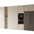 Modern Kitchen Fridge Cabinet Design With Open Shelves And Built In Appliances