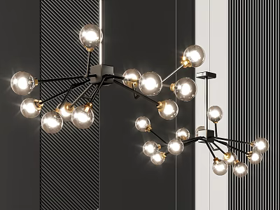Elegant Modern Branched Chandelier With Black Metal Frame And Glass Bulbs 3d model