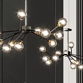 Elegant Modern Branched Chandelier With Black Metal Frame And Glass Bulbs