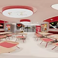 Restaurant Interior Featuring Red Pendant Lights Large Mural Roasted Chicken Lettuce Lime Spices Dining Tables