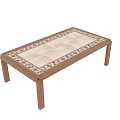 Rectangular Wooden Coffee Table With Tile Top And Decorative Border Pattern