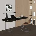 Modern Desk and Chair Combination Desk Bookcase Chair Decorations Table Lamp Books 3d model