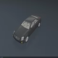 Black Sedan Car With Modern Design In Top View On Dark Background