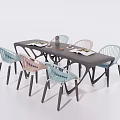 Modern Dining Table Set With Colorful Chairs For Home Interior Decor 3d model