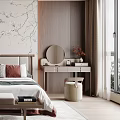 Modern Bedroom Interior With Wooden Furniture Headboard Background Wall Rug Nightstand And Lamp