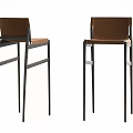 Two Brown Seat And Backrest Bar Stools With Black Metal Frame Structure 3d model