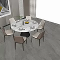 Modern Round Dining Table Set With Six Beige Chairs And Decorative Elements 3d model