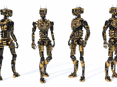 Advanced Industrial Robots Featuring Mechanical Humanoid Design And Multiple Poses 3d model