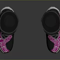 Stylish Black And Pink High Top Fashion Boots With Detailed Patterned Design