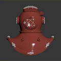 Red Diving Helmet Vintage Style Design With Front Grill Side Knobs And Metal Base