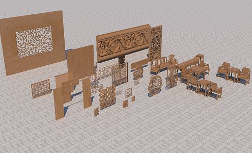 Chinese-style carved window 3d model