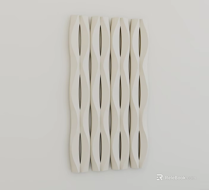 Modern White Wainscoting Panel With Wavy Design For Interior Wall 3d model 