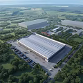 Modern Industrial Factory Building With Large Roof Green Surroundings And Logistics Parking Area