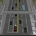 Pedestrian Bridge Over Busy Road With Vehicles And Green Trees Alongside