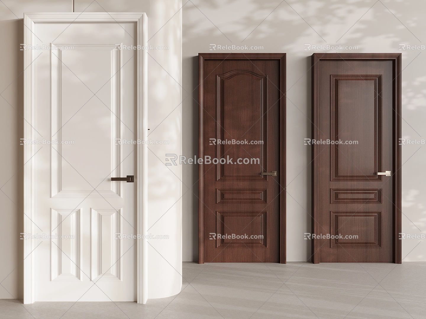 New Chinese style single door flat door French cream wind flat door 3d model