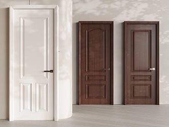 New Chinese style single door flat door French cream wind flat door 3d model