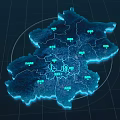 Digital Geographic Map With Illuminated Blue Outline And Green Data Markers