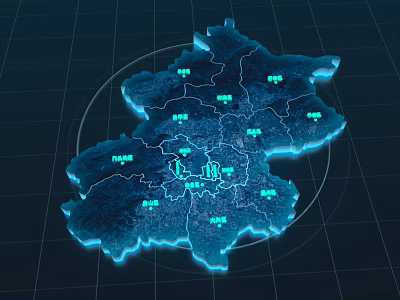 Digital Geographic Map With Illuminated Blue Outline And Green Data Markers 3d model