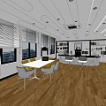 Modern Office Interior With Sofa Set Coffee Table Large Windows And Wooden Flooring