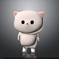 White Cartoon Cat Plush Toy With Pink Ears And Black Eyes Standing Pose