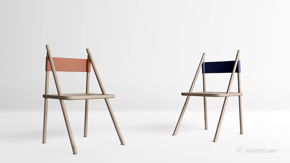 Modern Leisure Chairs With Wooden Frame Orange And Blue Backrests Minimalist Design 3d model 
