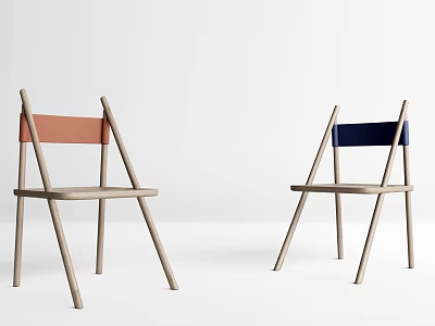 Modern Leisure Chairs With Wooden Frame Orange And Blue Backrests Minimalist Design 3d model