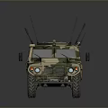 Camouflage Military Vehicle With Armored Body Multiple Antennas And Off Road Wheels