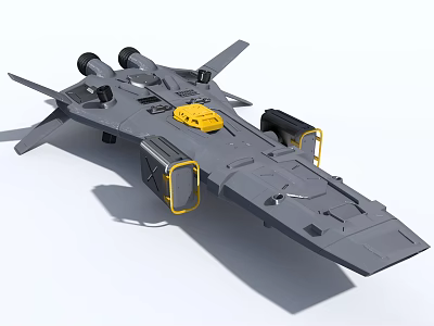 Gray Sci Fi Spaceship Model With Yellow Details And Futuristic Design Elements 3d model