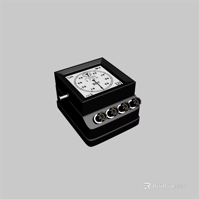 Black Square Control Device With Dial Display And Metal Knobs 3d model 