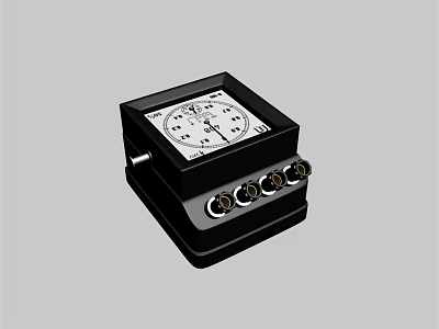 Black Square Control Device With Dial Display And Metal Knobs 3d model