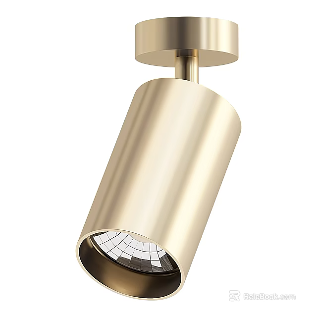 Golden Metallic Cylindrical Ceiling Spotlight With Reflective Grid Interior Design 3d model