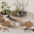 Booth Sofa With Round Display Platform Green Plants Small Round Tables And Chairs