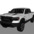Silver RAM Crew Cab Pickup Truck With Modern Front Grille And Off Road Tires