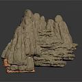 Artificial Rock Formation With Layered Stone Structure And Rough Textured Surface