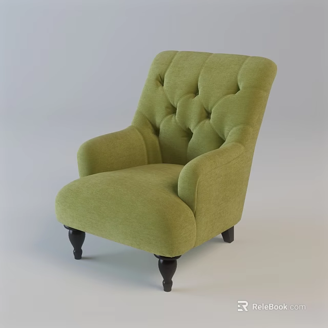 Green Upholstered Single Sofa With Tufted Back Armrests And Black Legs 3d model