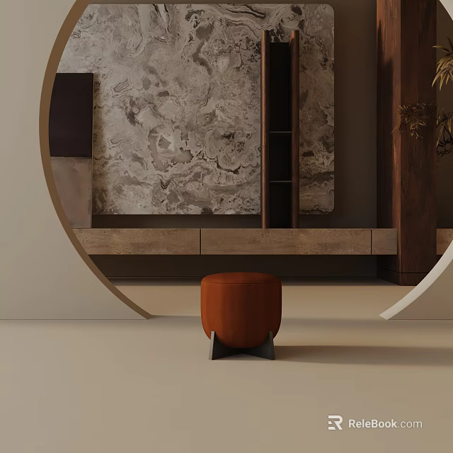Elegant Modern Interior With Orange Velvet Side Table Black Metal Base And Marble Shelf 3d model 