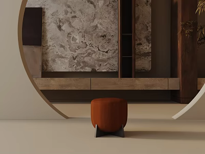 Elegant Modern Interior With Orange Velvet Side Table Black Metal Base And Marble Shelf 3d model