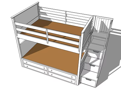 Modern Bunk Bed With Staircase Storage Drawers And Safety Guardrails 3d model