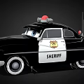 Cartoon Sheriff Police Car With Big Blue Eyes Red Emergency Light And Vintage Design