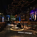 Stylish Modern Bar Interior Design With Comfortable Seating Decorative Lights And Large Screen 3d model